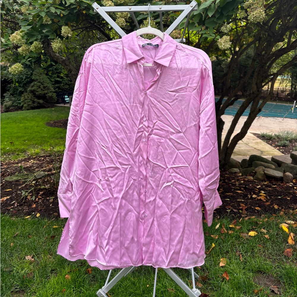 Zara Pink Oversized Blouse | Satin finish